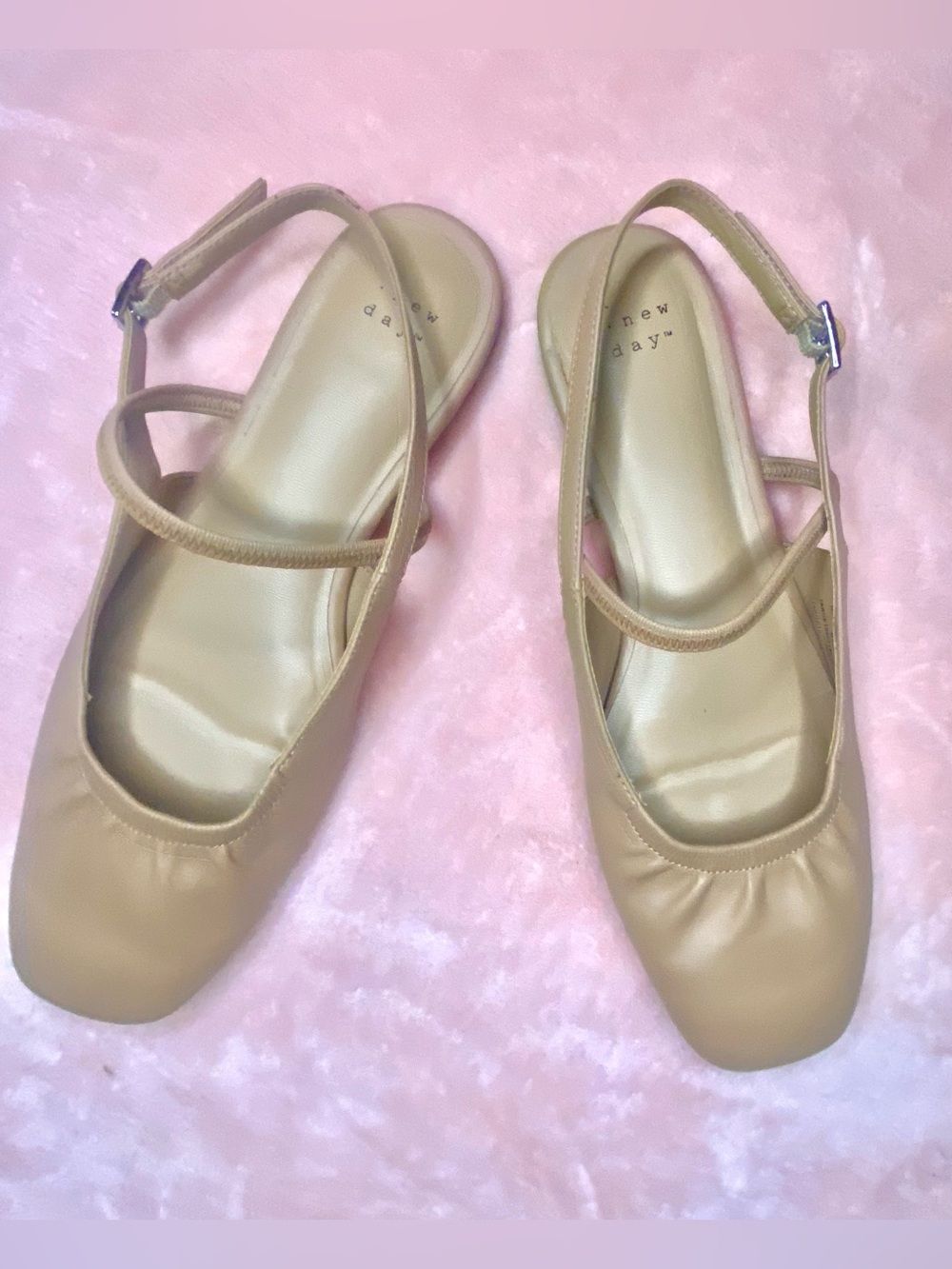 a new day Tan Slingback Square-Toe Ballet Flats